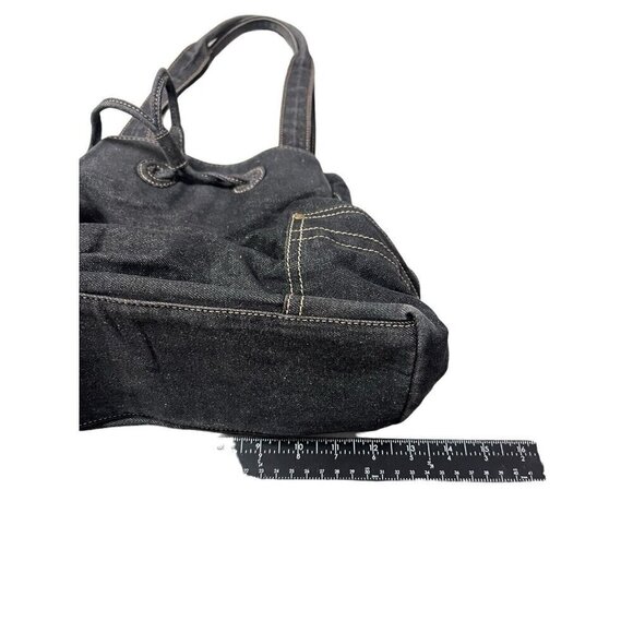 Tommy Hilifiger Denim Drawstring Bucket Style Shoulder Bag Y2K 00s Gray Black - Picture 10 of 13